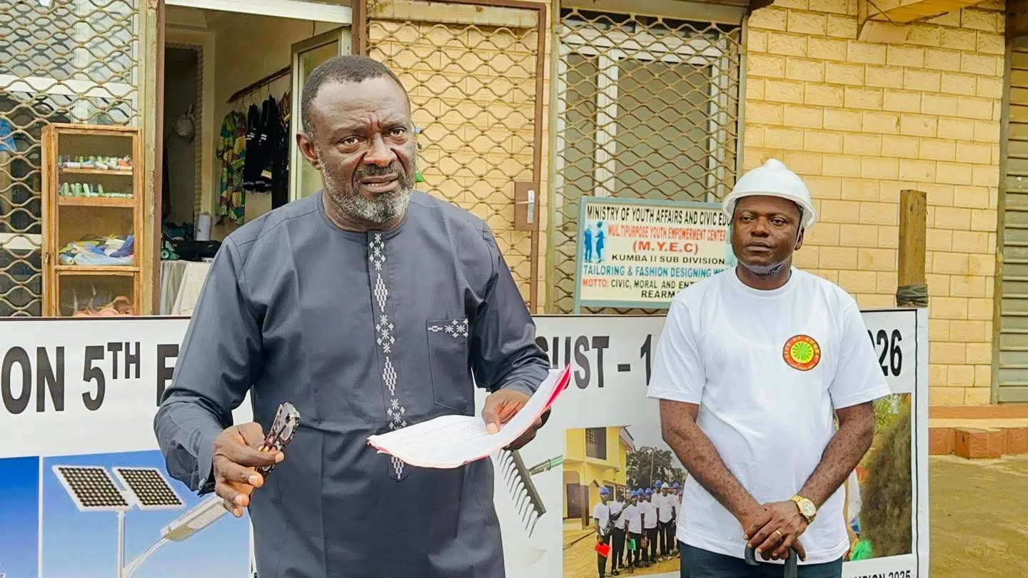 Gregory N. Mewanu, Kumba city Mayor addressing inhabitants of Kossala I, during the launching ceremoney of Keep your quarter clean competition