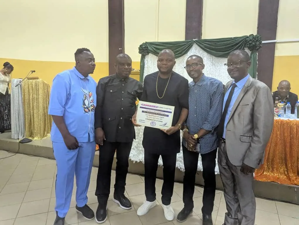 FLASHBACK: Barrister Ndohmunang Nickson Mbimbui in 2025, receiving award as Best Human Rights Lawyer by the Cameroon Association  of English Speaking Journalists (CAMASEJ).