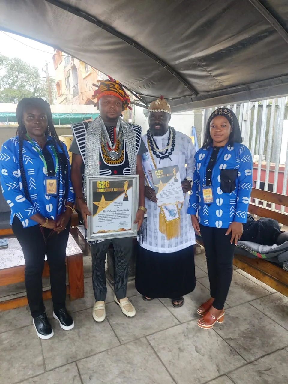 Barrister Ndohmunang Nickson in a picture with the Founder/CEO of Grass to Grace Humanitarian Organization, immediately after receiving his Humanitarian award in Buea