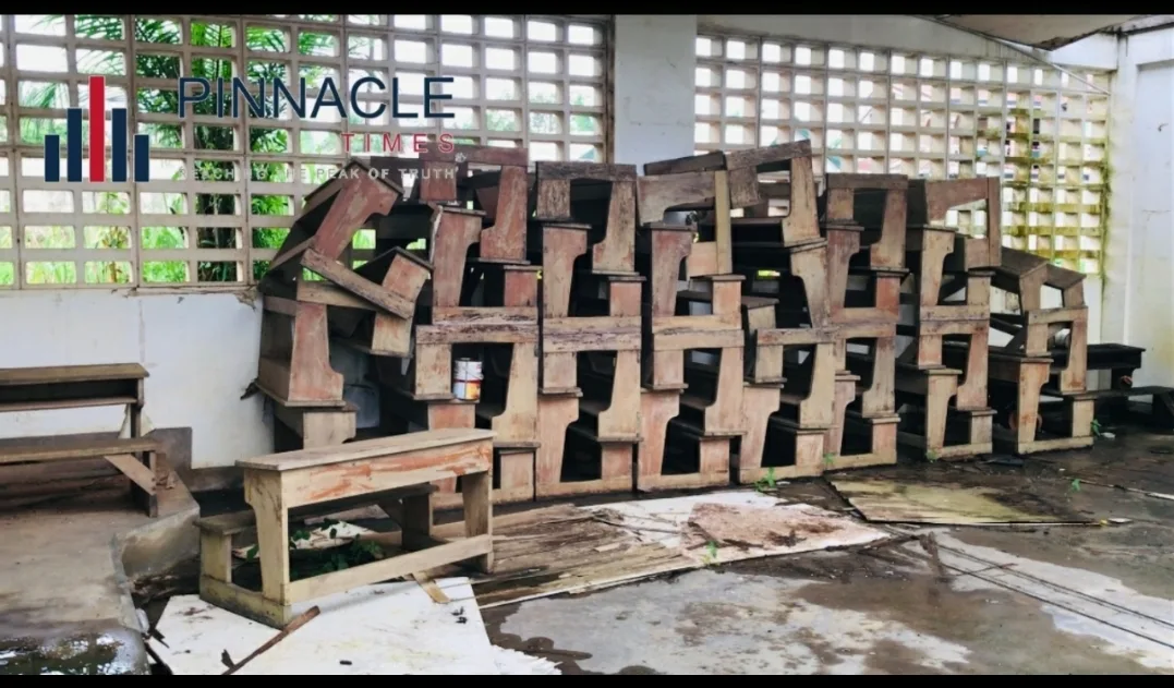 After the structure was vandalized, roofing sheets stolen, benches were left exposed to rain and sun.